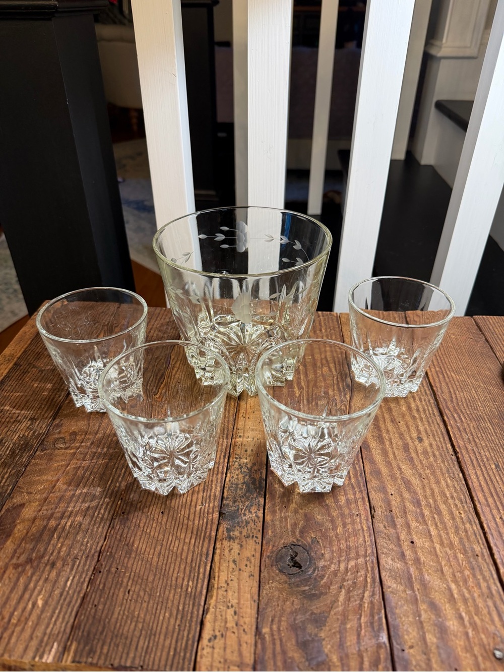 Vintage Princess House crystal ice bucket and rocks glasses set of (5)